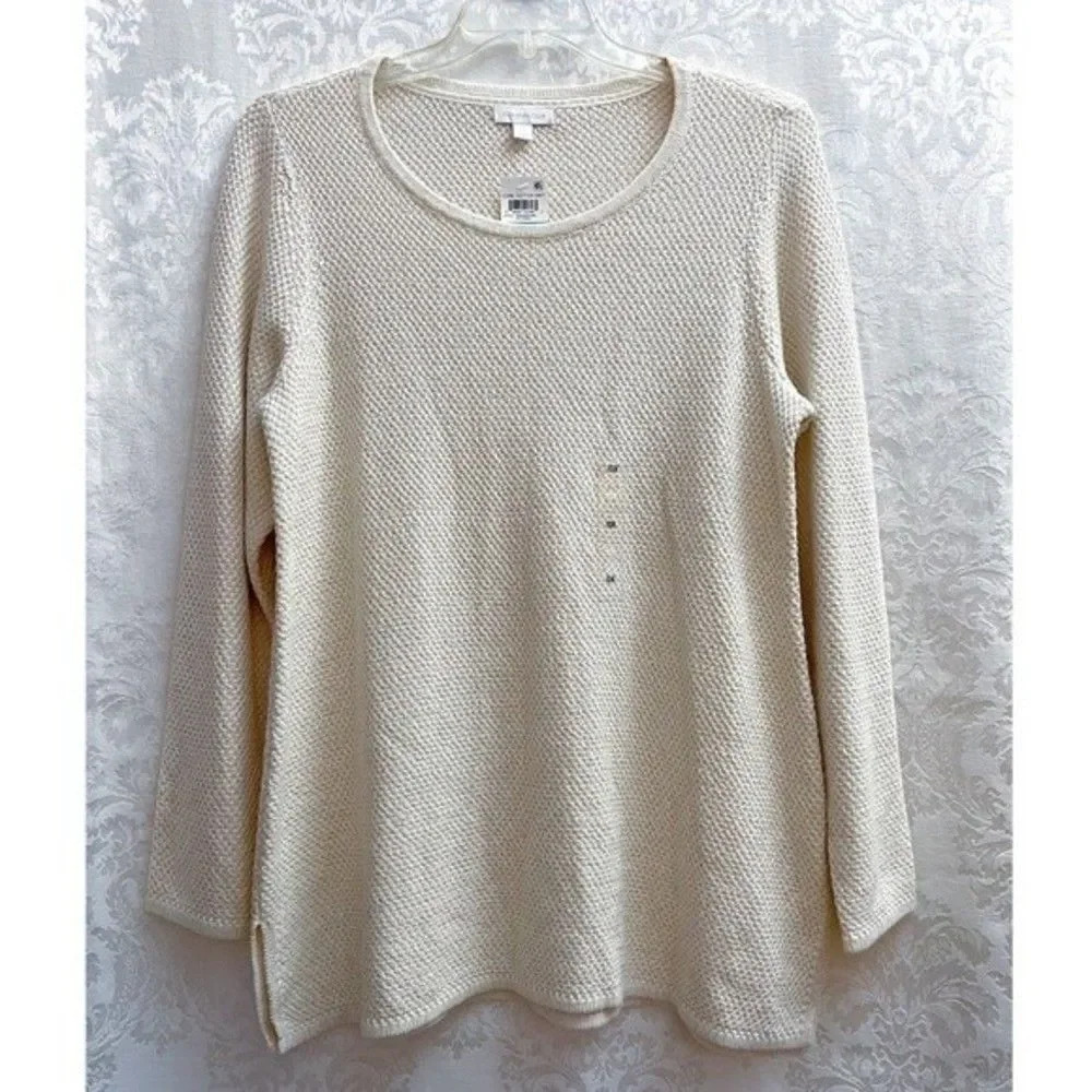Charter Club Womens NWT Beige Knit Sweater With Metallic Thread Plus Size 0X New